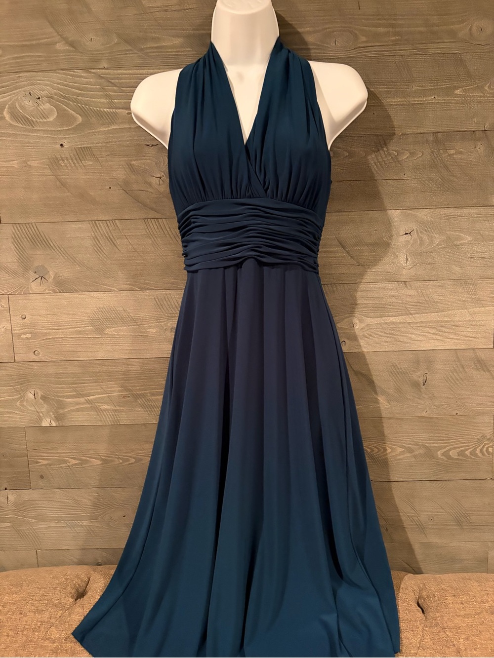 Sleeveless V-Neck Dark Teal Halter Dress